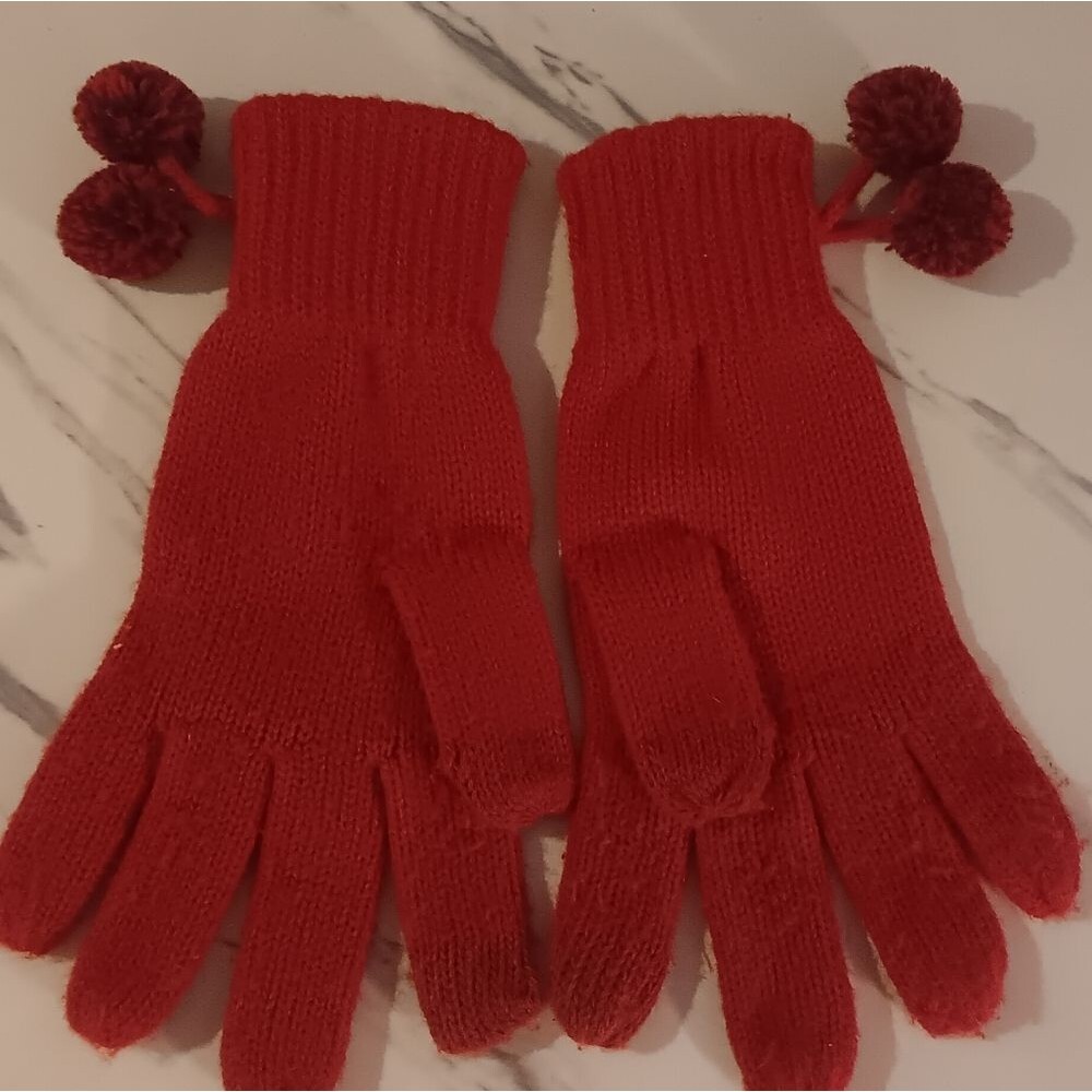 C.C Red Knit Gloves with Pom-Poms - Picture 4 of 5